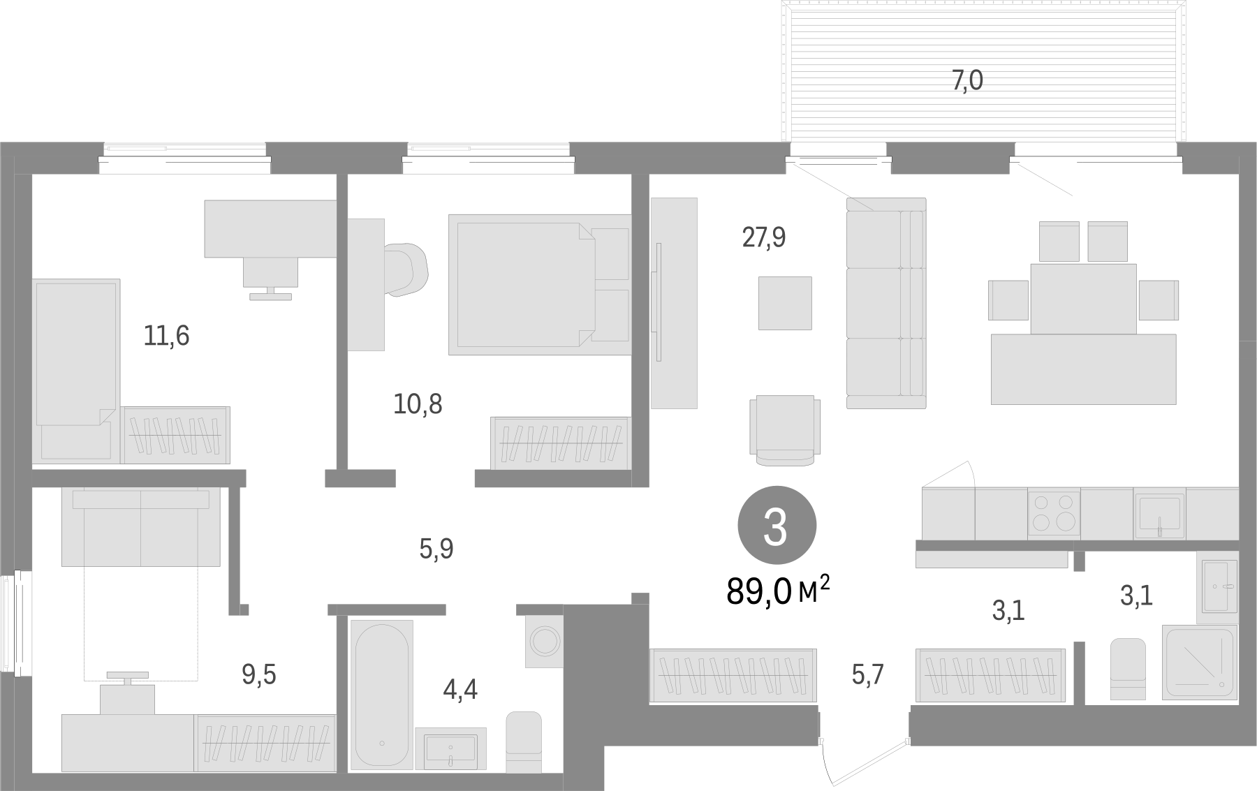 Планировка — Пшеница, 4-комн., 82 м²