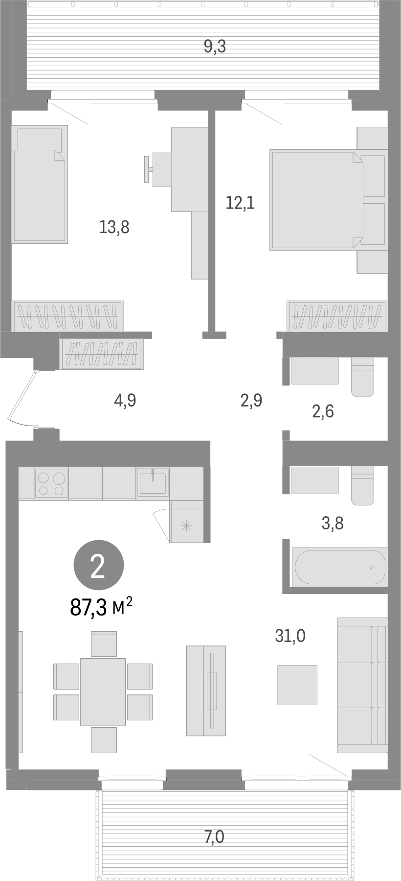 Планировка — Пшеница, 3-комн., 71 м²