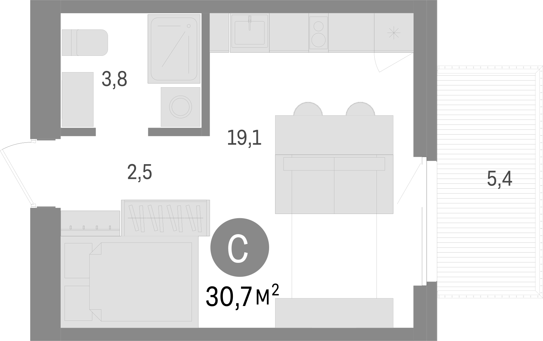 Планировка — Пшеница, Студия, 25 м²