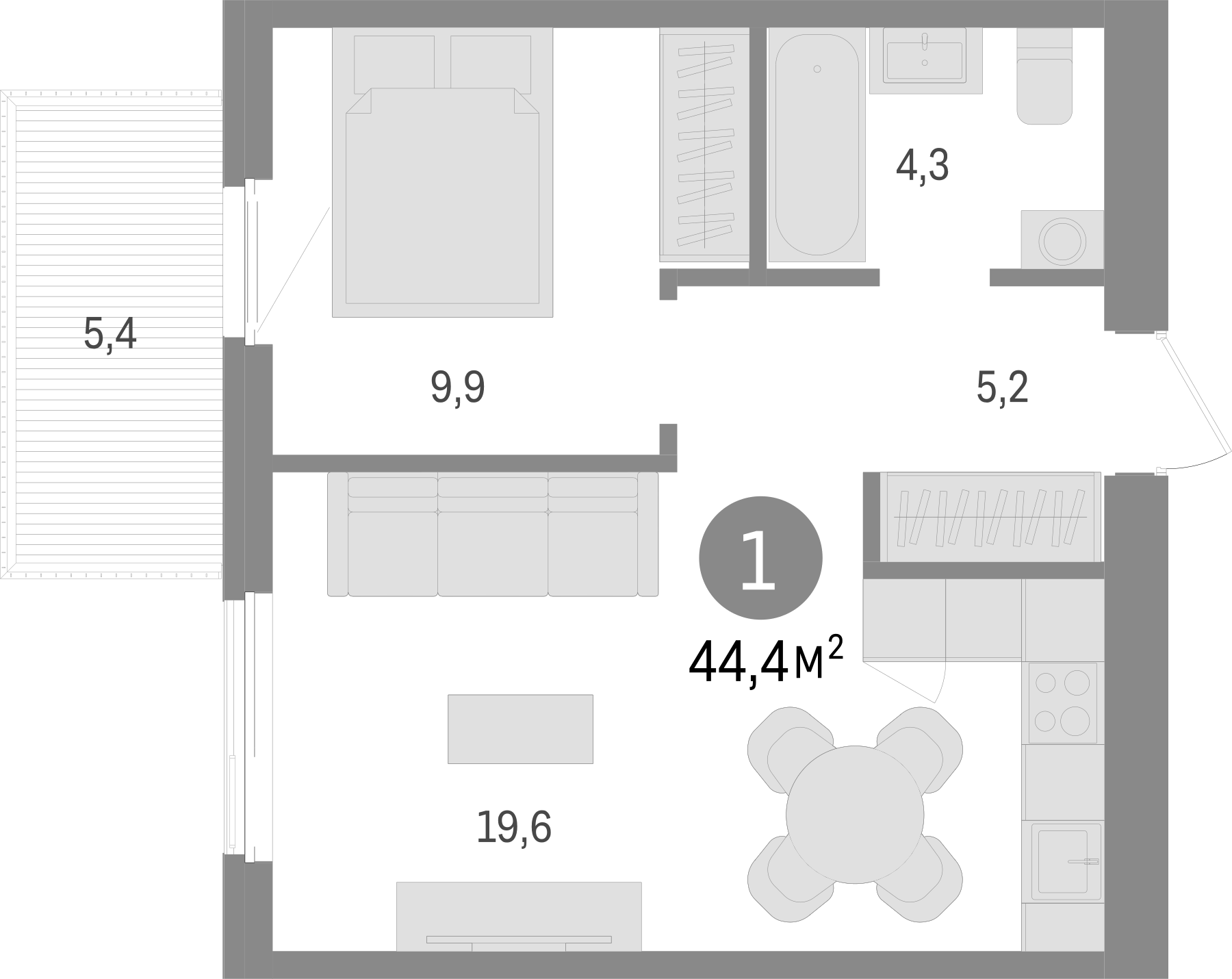 Планировка — Пшеница, 2-комн., 39 м²