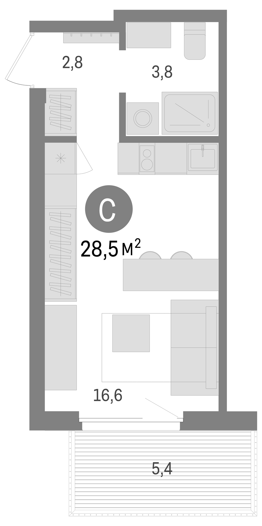 Планировка — Пшеница, Студия, 23 м²