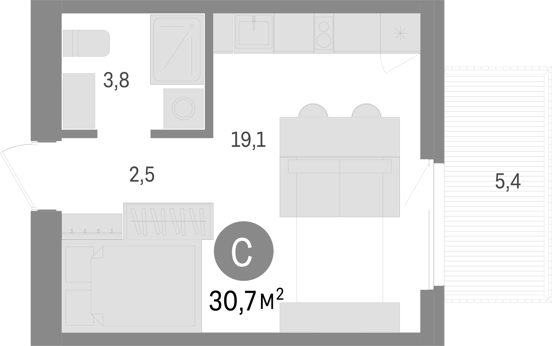 Планировка — Пшеница, Студия, 25 м²