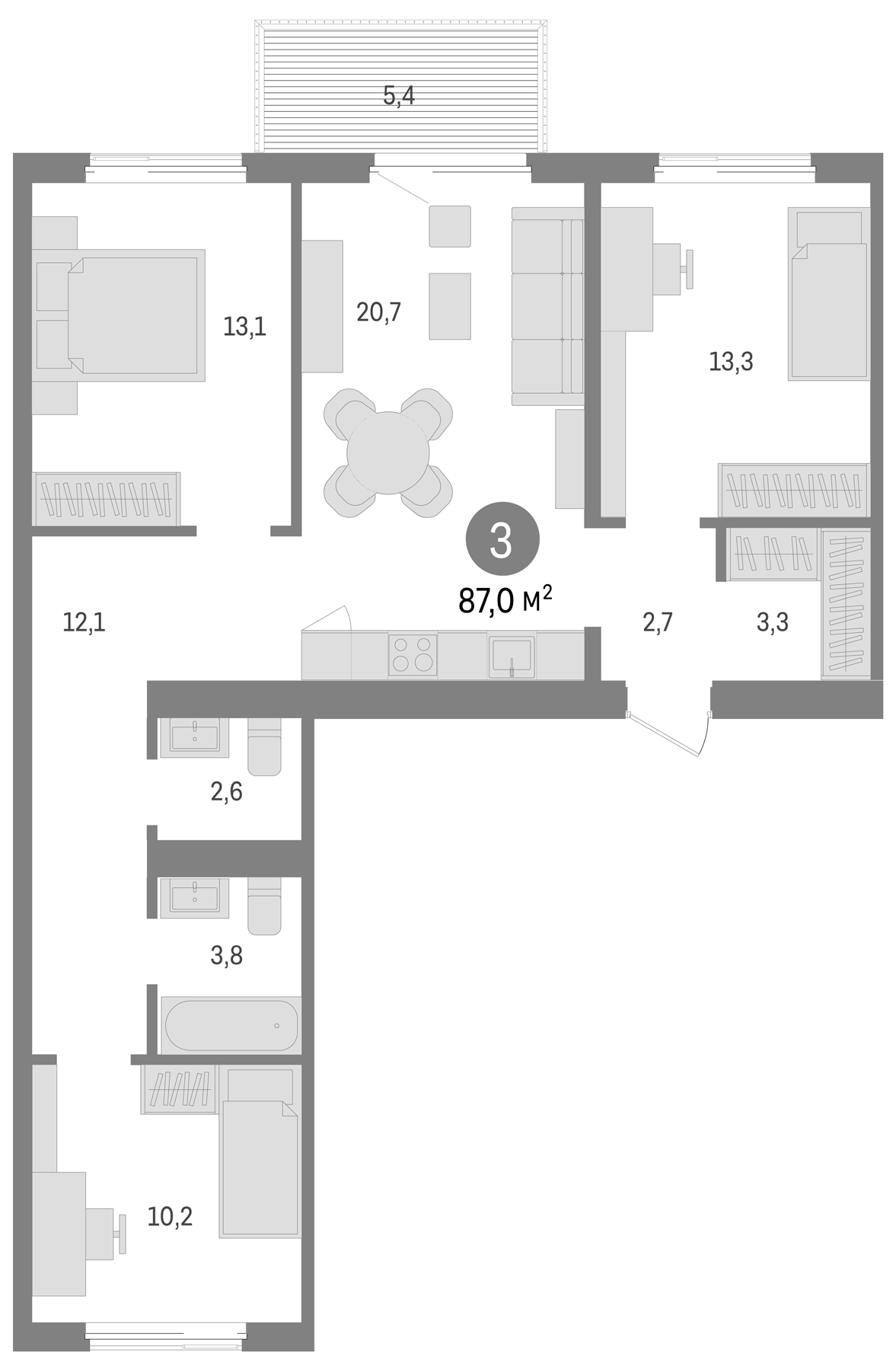 Планировка — Пшеница, 4-комн., 82 м²