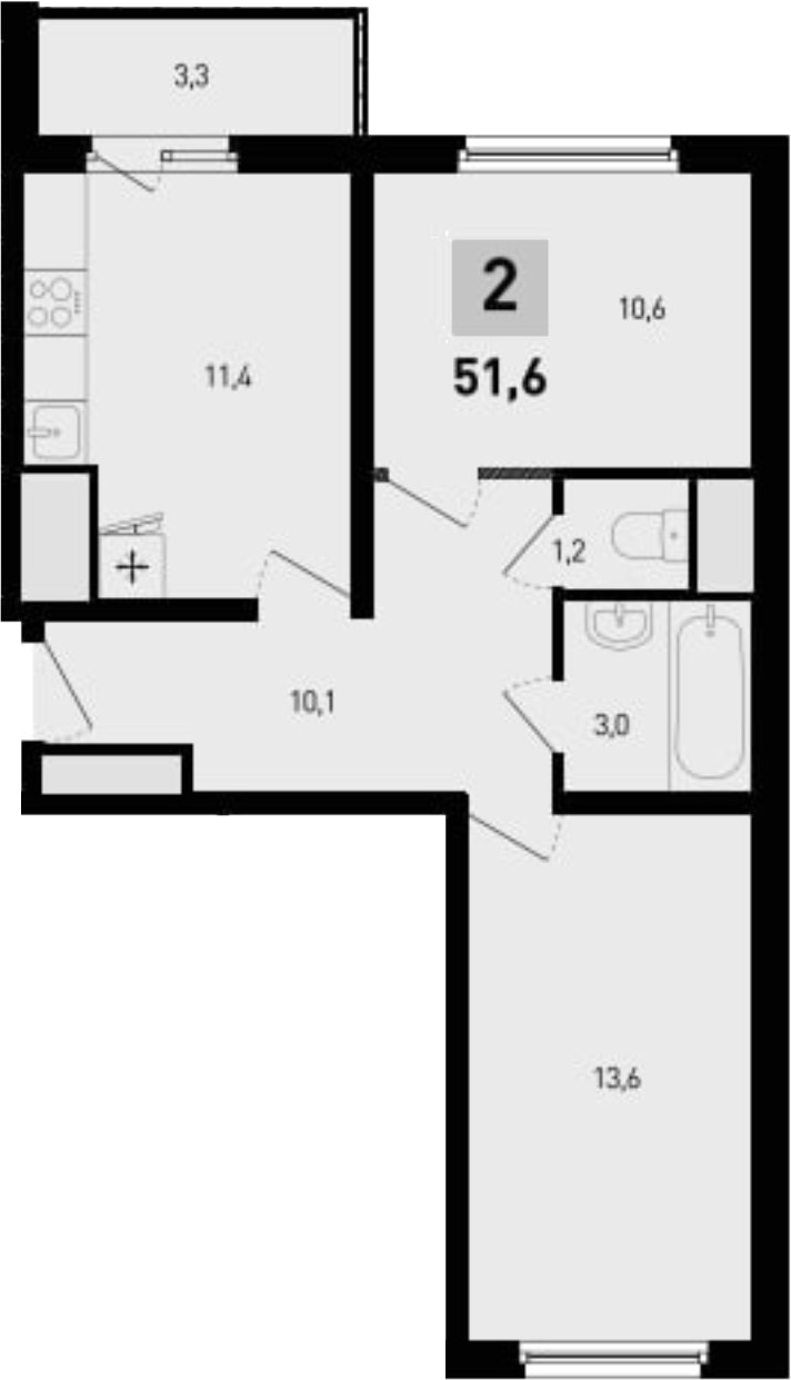 Планировка — 5 элемент Аске, 2-комн., 50 м²