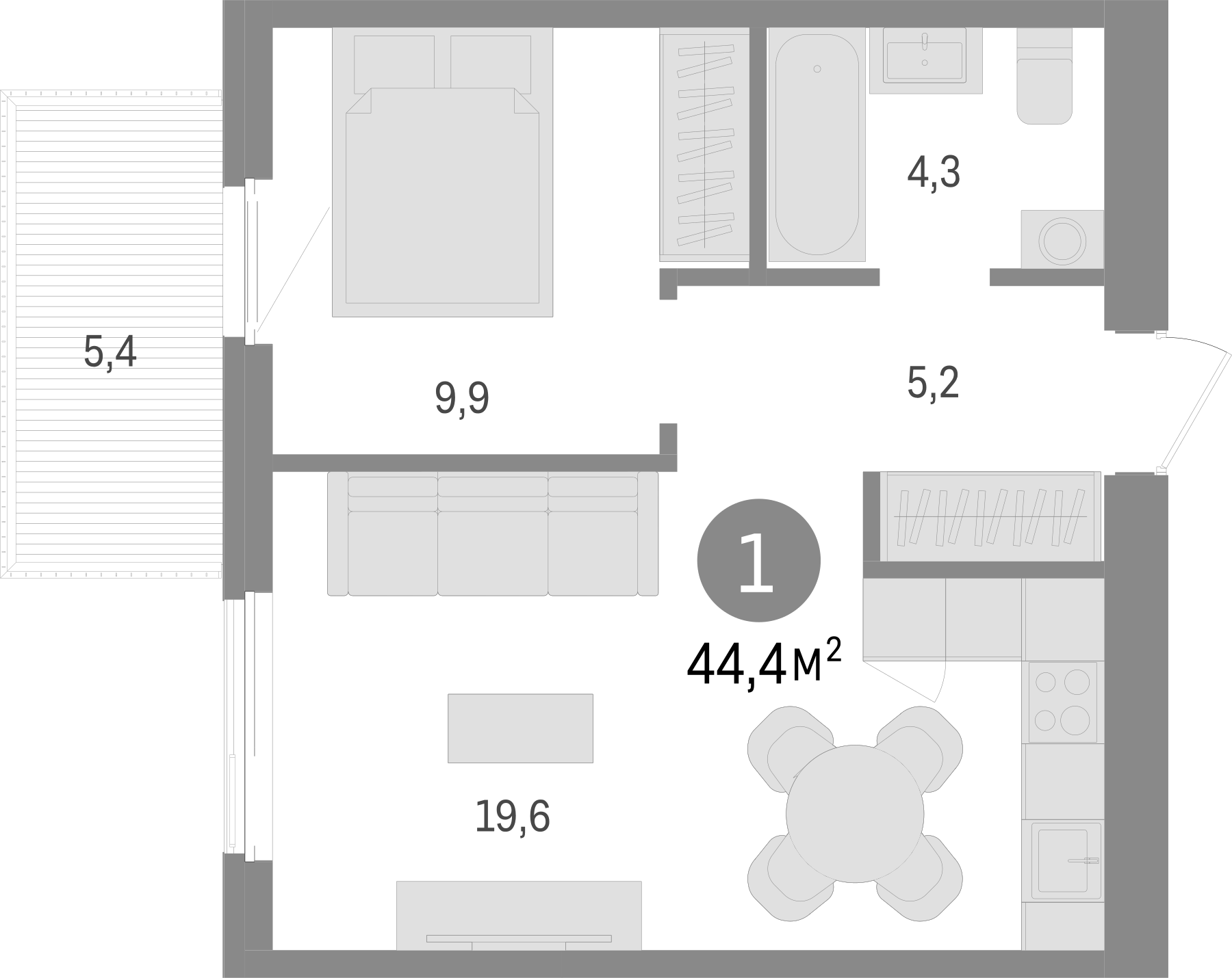 Планировка — Пшеница, 2-комн., 39 м²