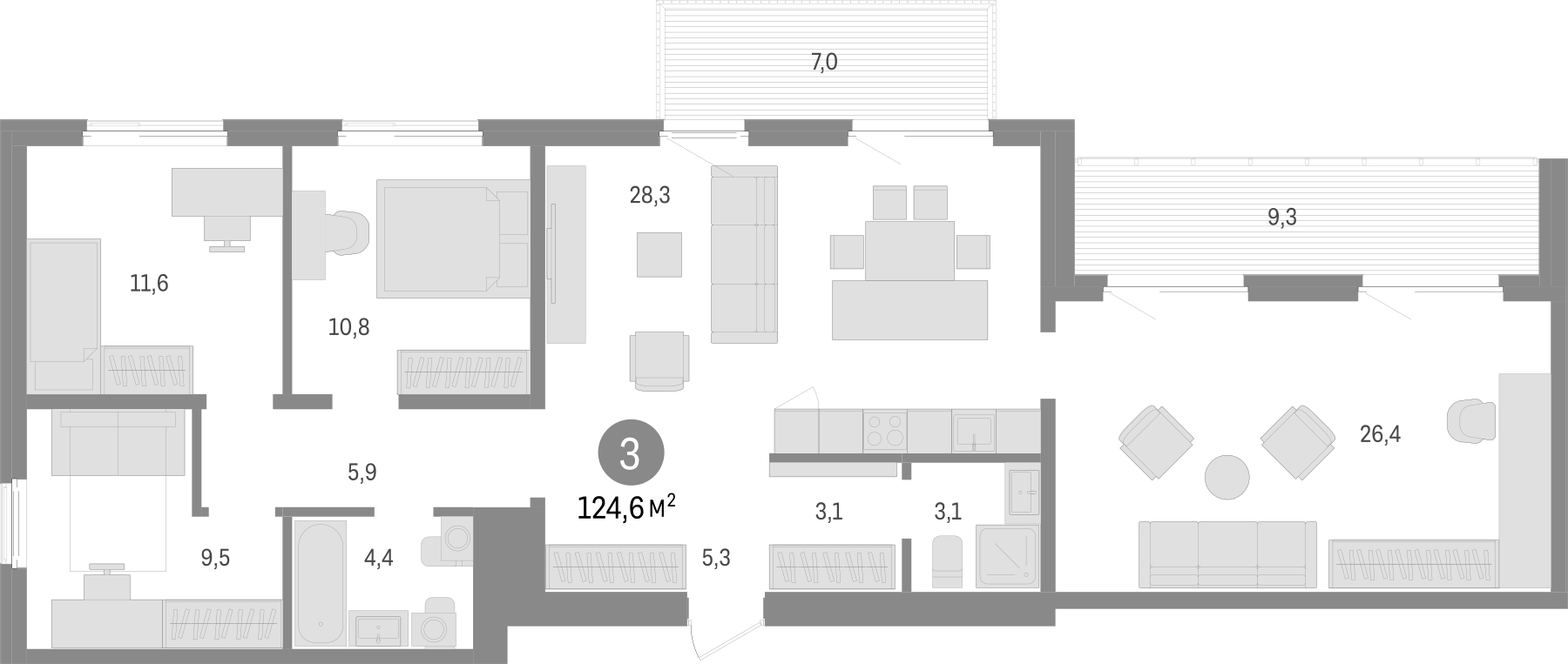 Планировка — Пшеница, 4-комн., 108 м²