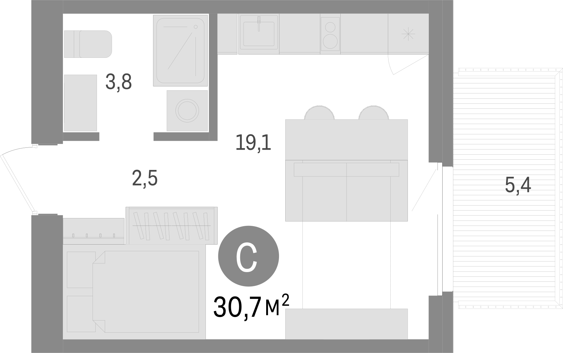 Планировка — Пшеница, Студия, 25 м²