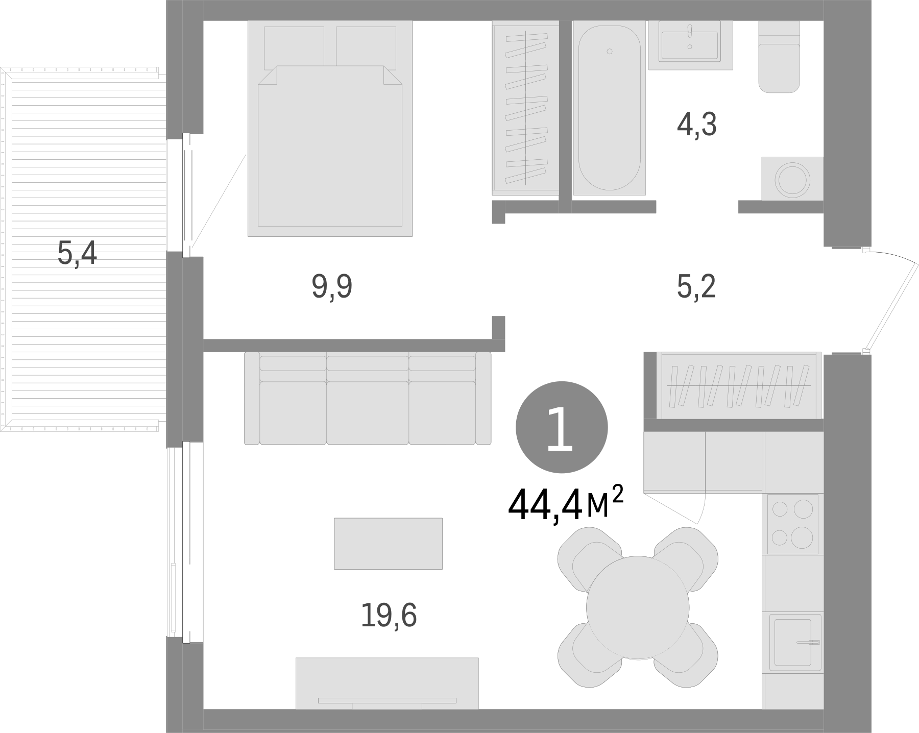 Планировка — Пшеница, 2-комн., 39 м²
