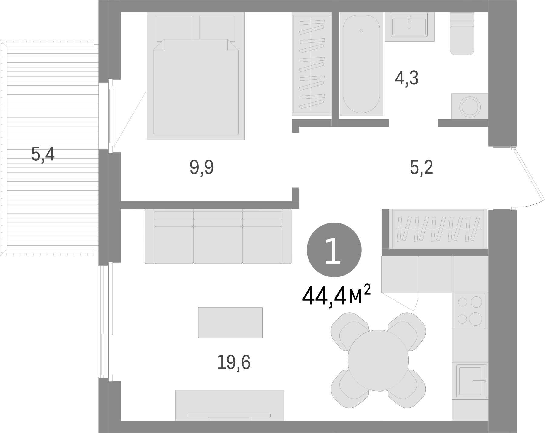 Планировка — Пшеница, 2-комн., 39 м²