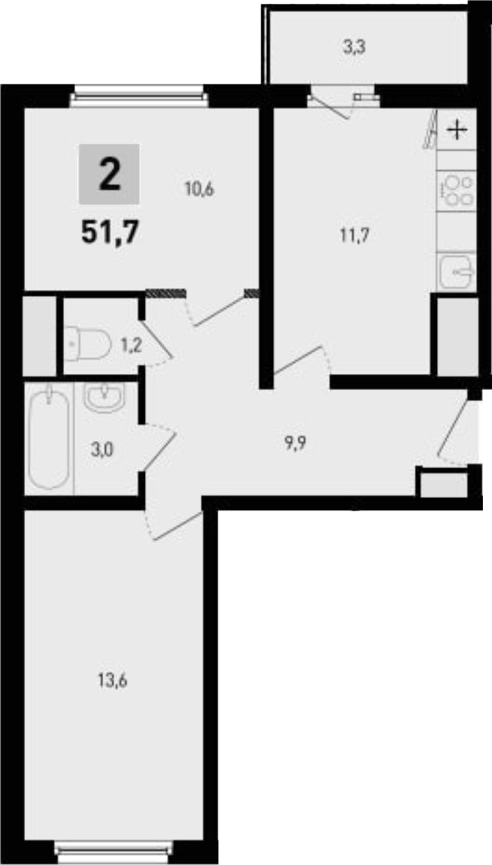 Планировка — 5 элемент Аске, 2-комн., 50 м²