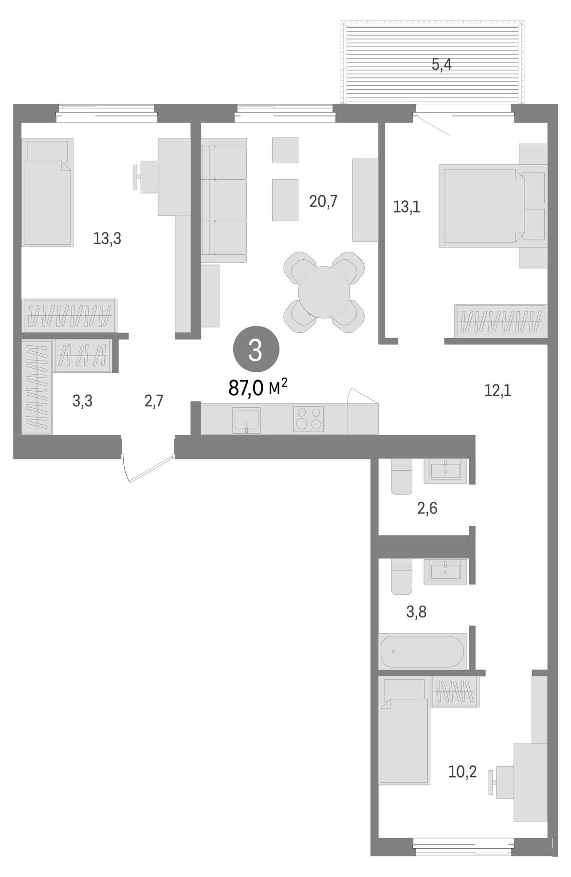 Планировка — Пшеница, 4-комн., 82 м²