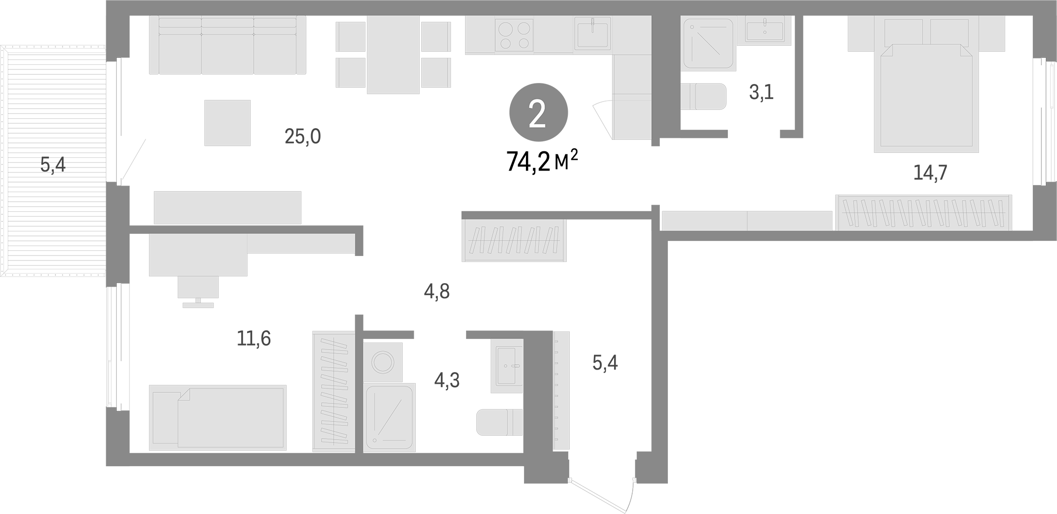 Планировка — Пшеница, 3-комн., 69 м²