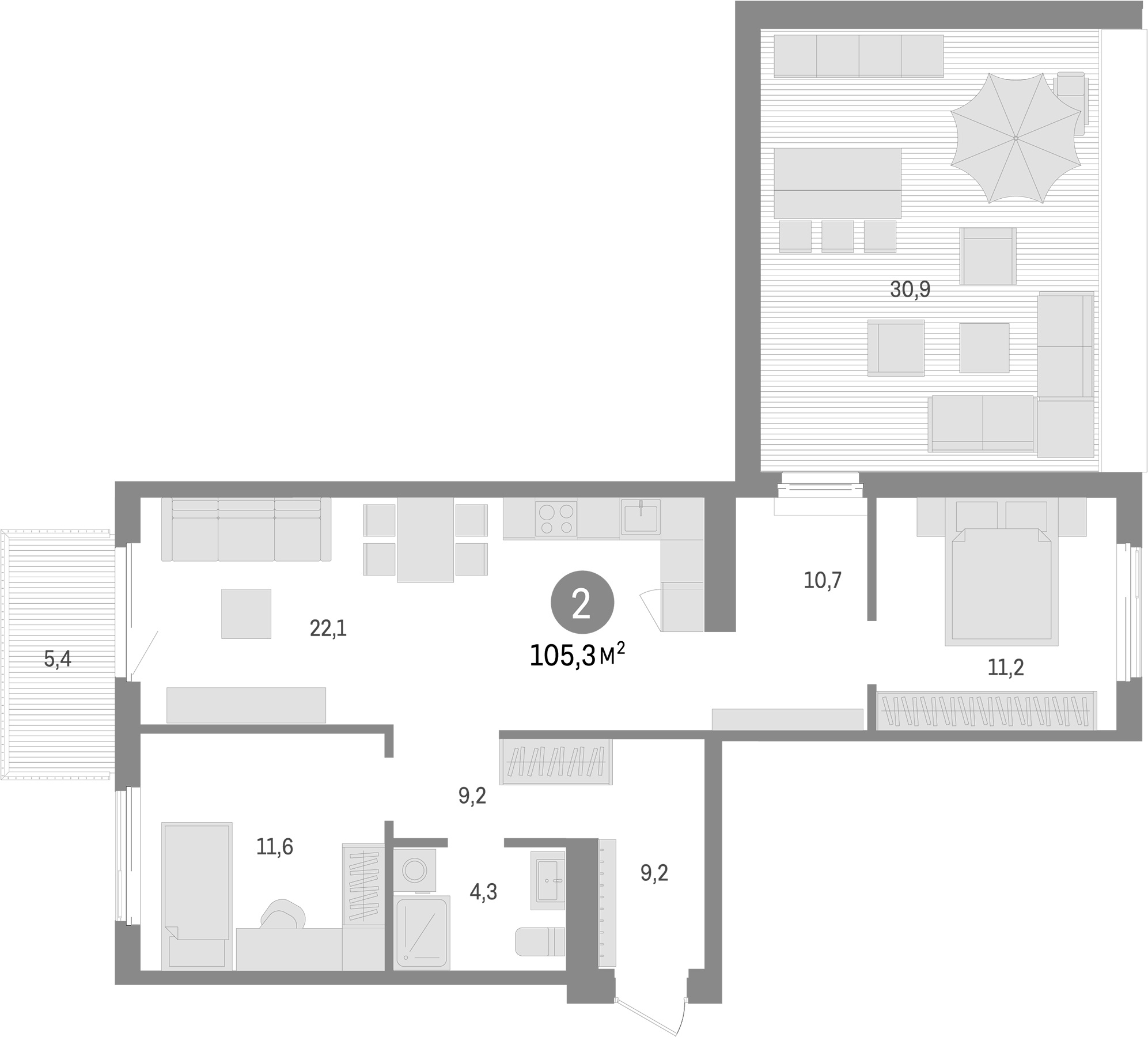 Планировка — Пшеница, 3-комн., 69 м²
