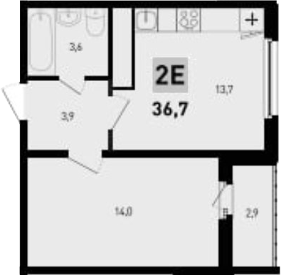 Планировка — 5 элемент Аске, 2-комн., 35 м²