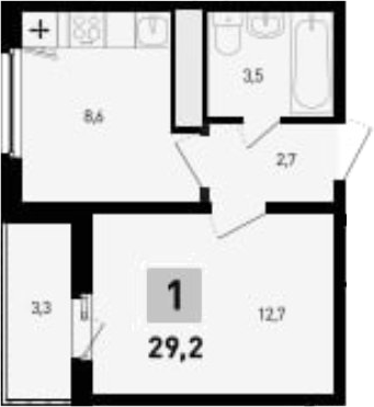 Планировка — 5 элемент Аске, 1-комн., 28 м²