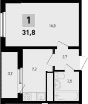 Планировка — 5 элемент Аске, 1-комн., 30 м²