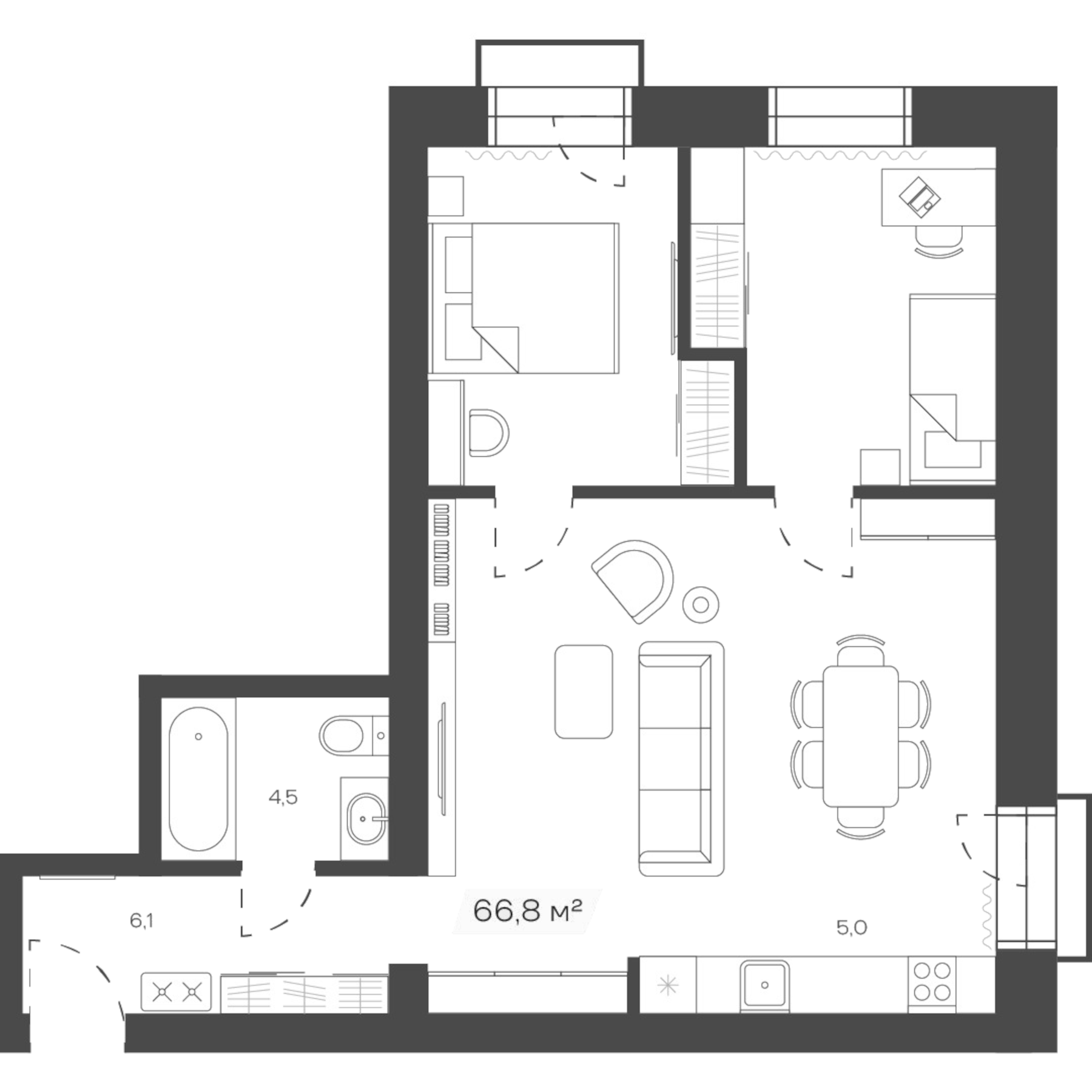 Планировка — Freedom Village, 1-комн., 67 м²