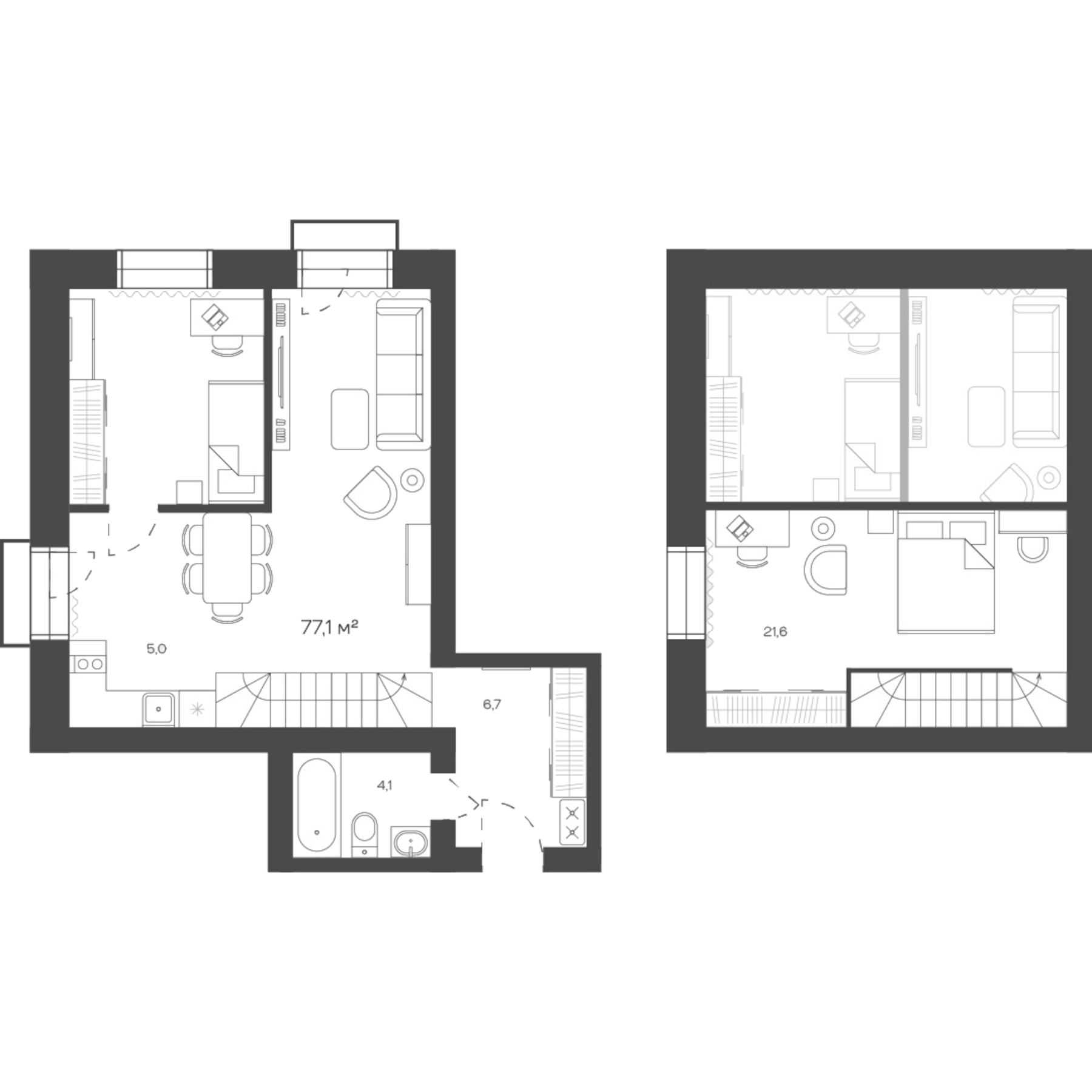 Планировка — Freedom Village, 1-комн., 77 м²