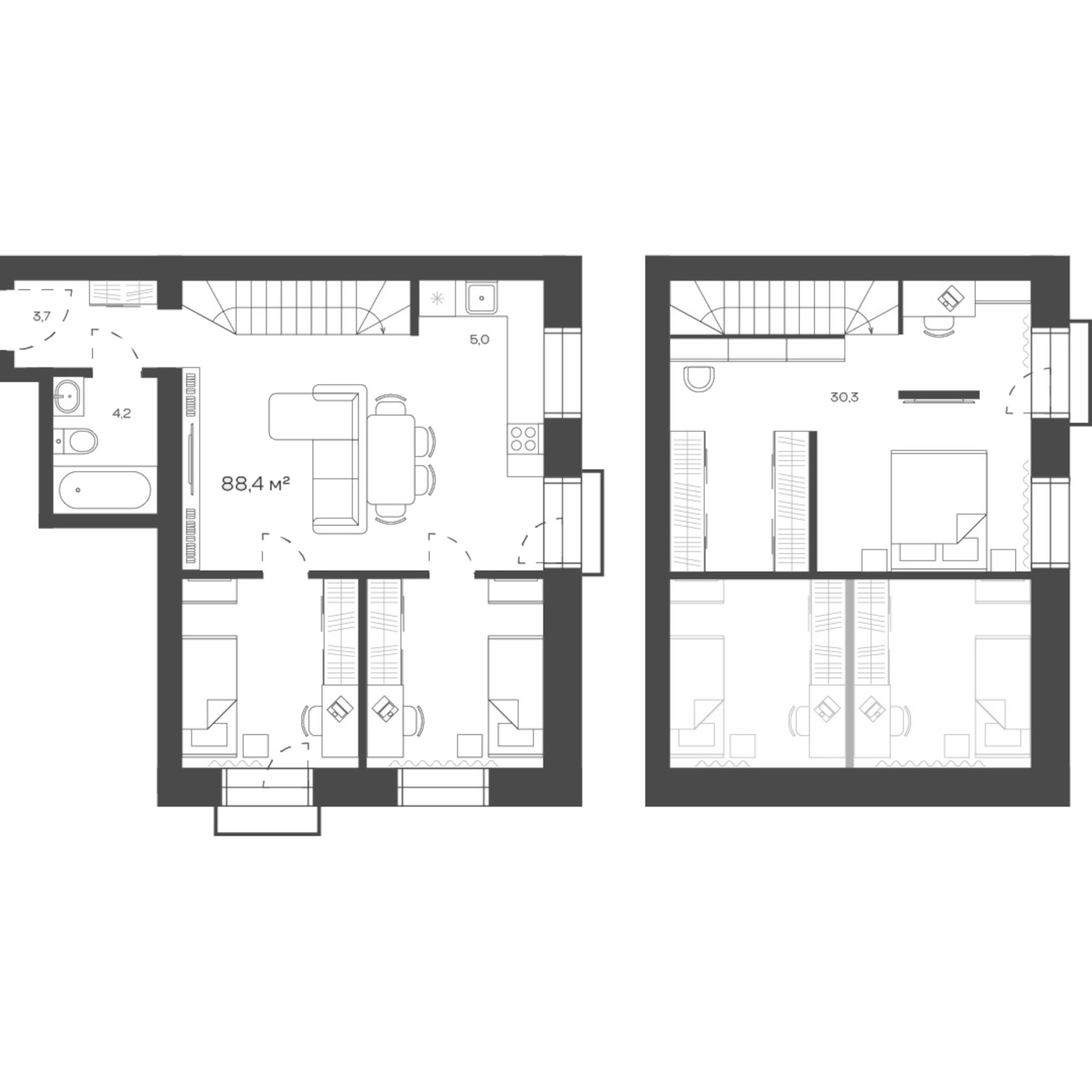 Планировка — Freedom Village, 1-комн., 88 м²