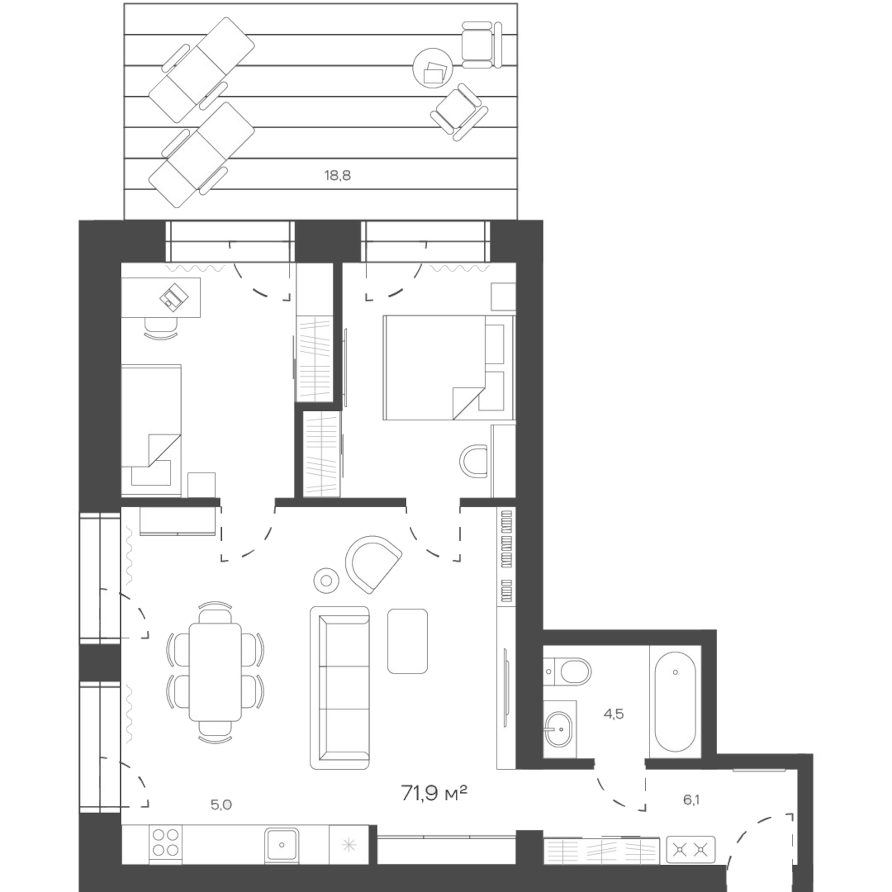 Планировка — Freedom Village, 1-комн., 72 м²