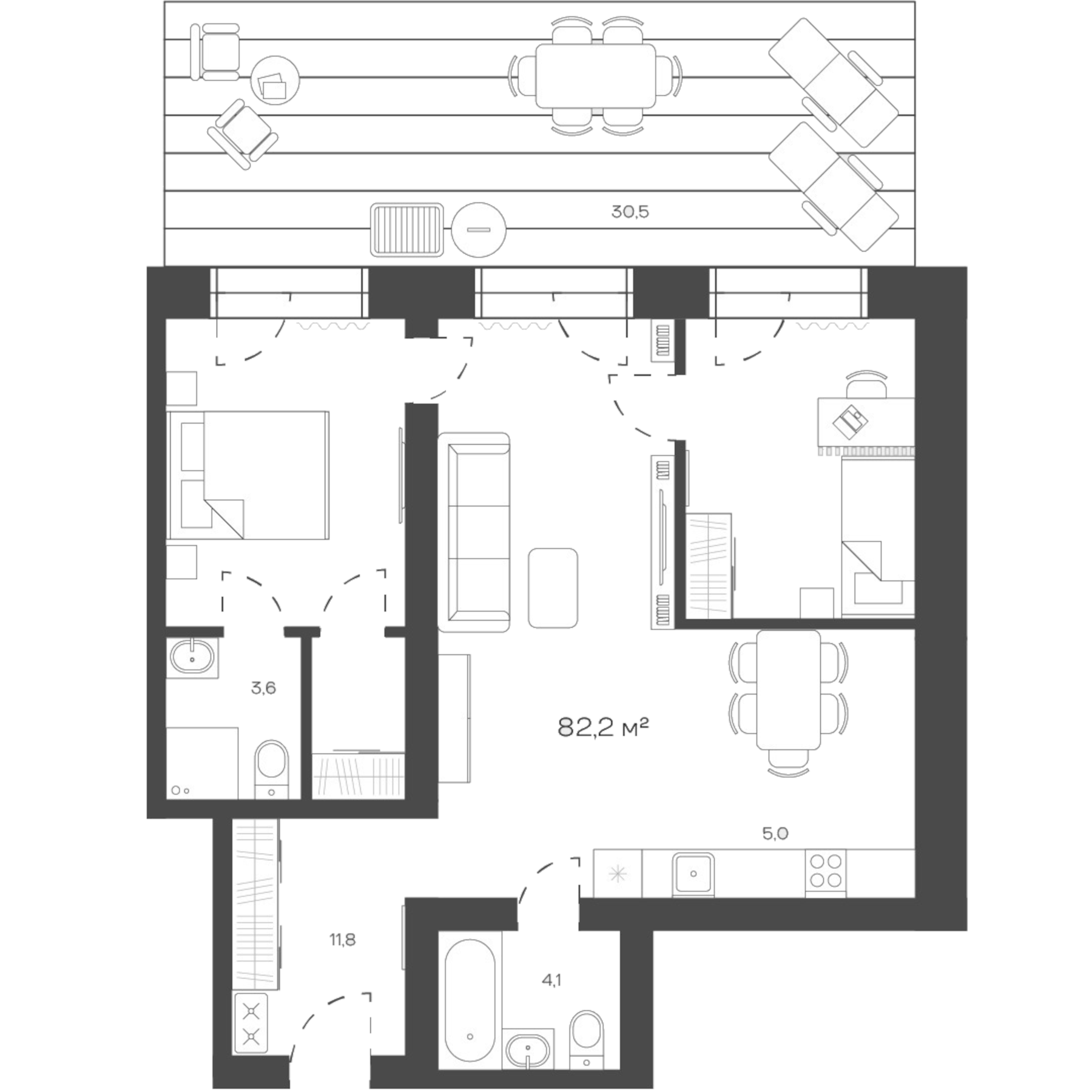 Планировка — Freedom Village, 1-комн., 82 м²
