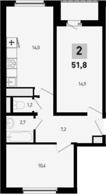 Планировка — 5 элемент Аске, 2-комн., 50 м²