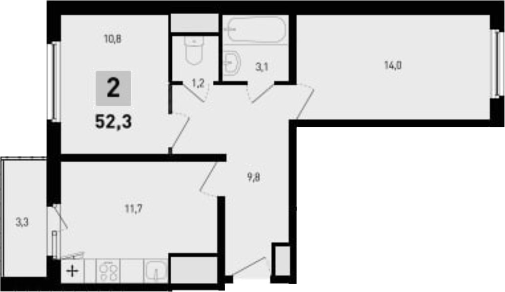 Планировка — 5 элемент Аске, 2-комн., 51 м²