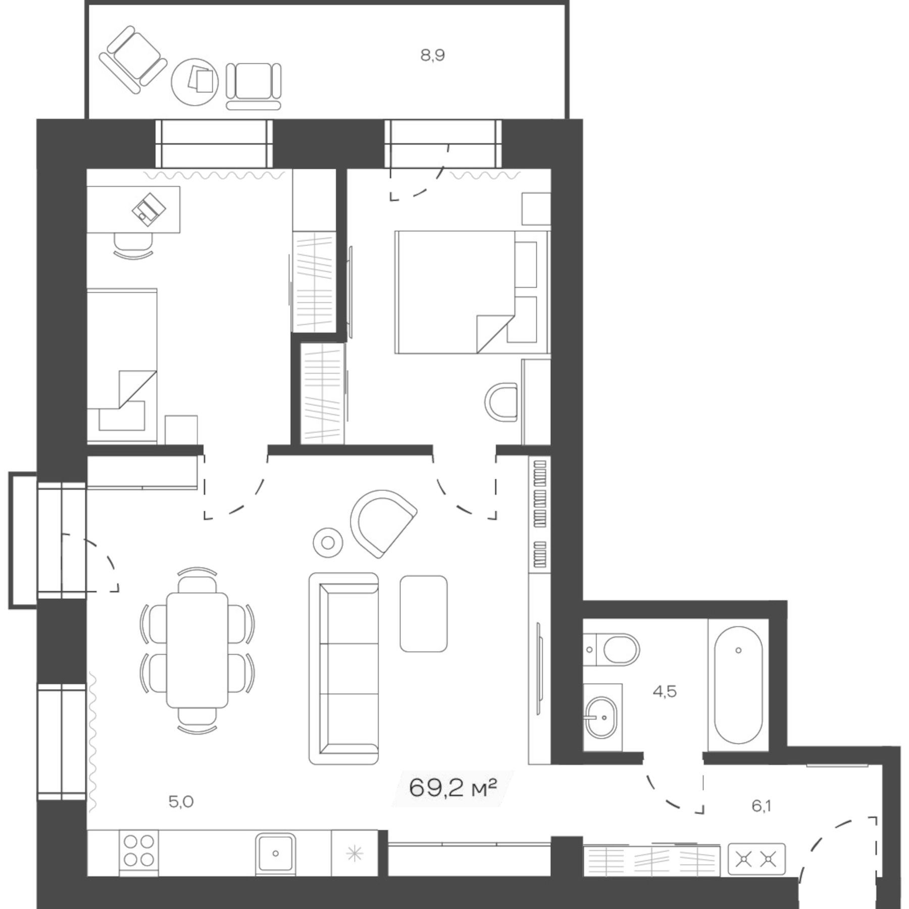 Планировка — Freedom Village, 1-комн., 69 м²