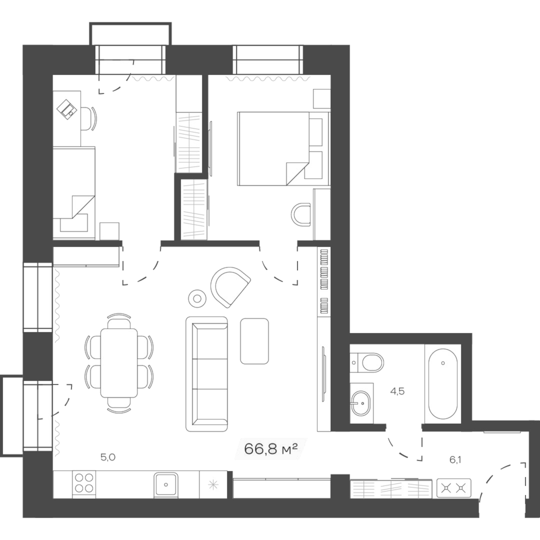 Планировка — Freedom Village, 1-комн., 67 м²