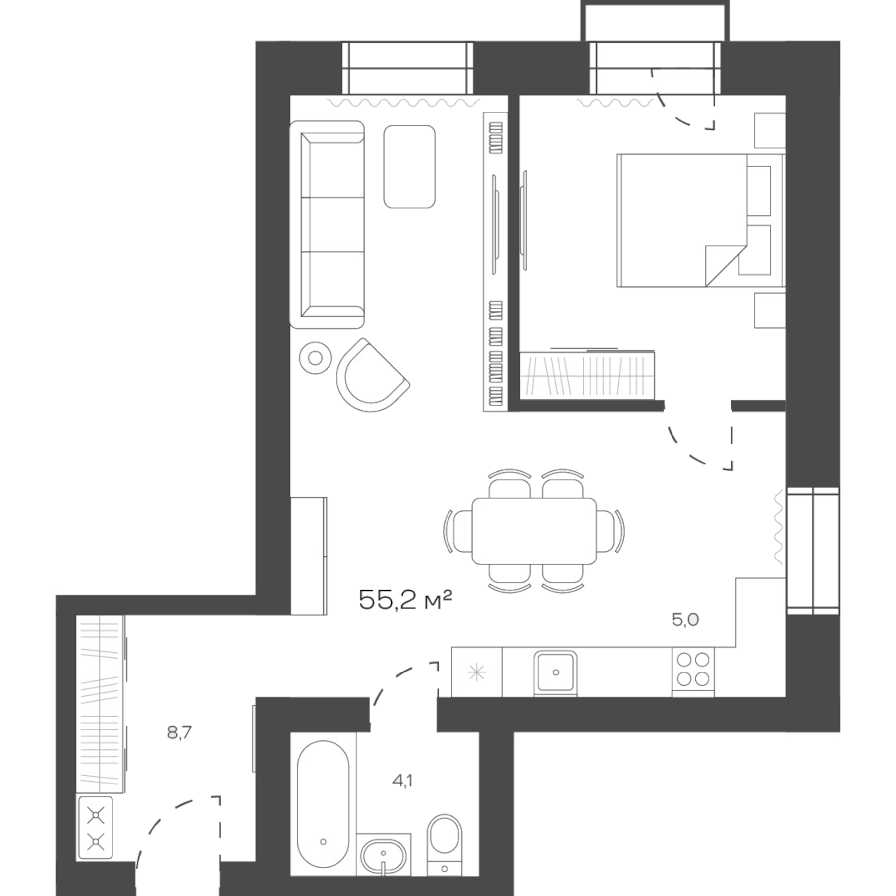 Планировка — Freedom Village, 1-комн., 55 м²