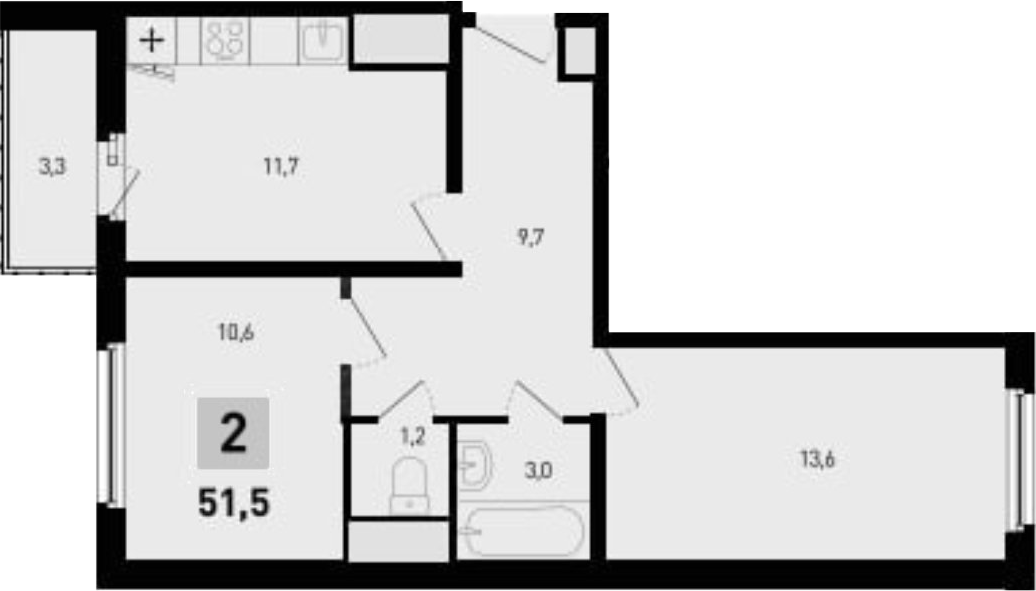 Планировка — 5 элемент Аске, 2-комн., 50 м²