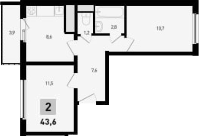 Планировка — 5 элемент Аске, 2-комн., 42 м²