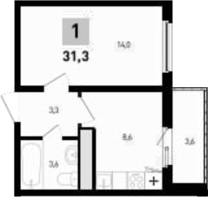 Планировка — 5 элемент Аске, 1-комн., 30 м²