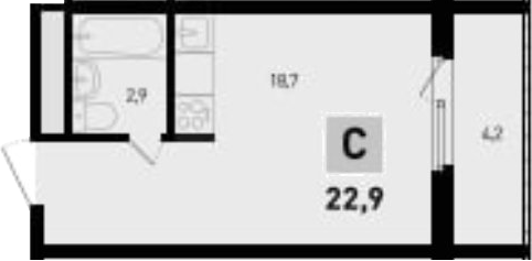 Планировка — 5 элемент Аске, Студия, 22 м²