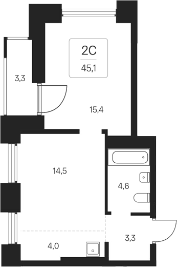 Планировка — Расцветай на Кропоткина, 2-комн., 42 м²