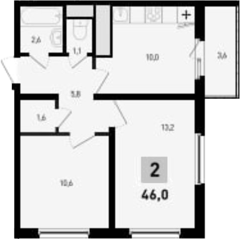 Планировка — 5 элемент Аске, 2-комн., 45 м²