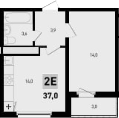 Планировка — 5 элемент Аске, 2-комн., 36 м²