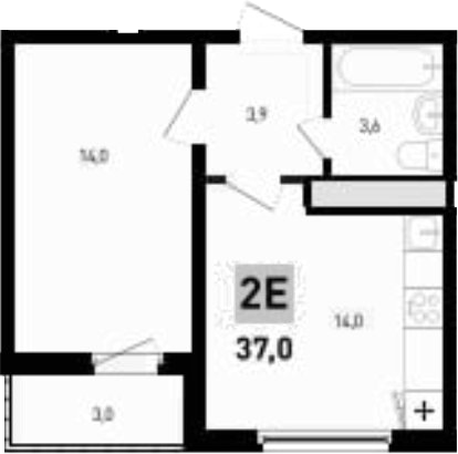 Планировка — 5 элемент Аске, 2-комн., 36 м²