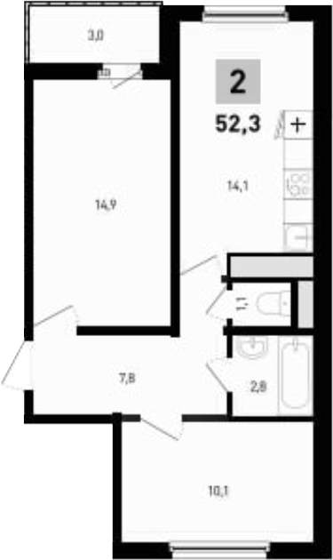 Планировка — 5 элемент Аске, 2-комн., 51 м²