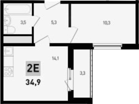 Планировка — 5 элемент Аске, 2-комн., 33 м²