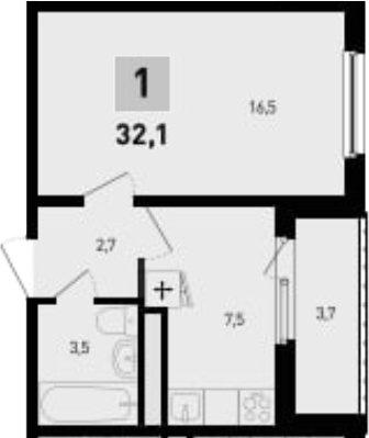 Планировка — 5 элемент Аске, 1-комн., 30 м²