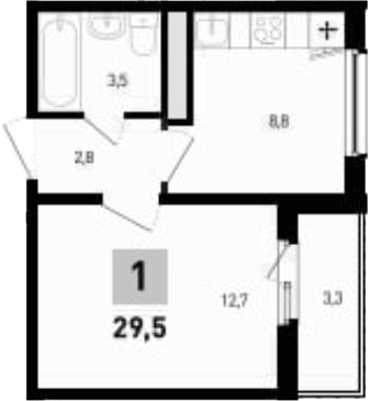 Планировка — 5 элемент Аске, 1-комн., 28 м²