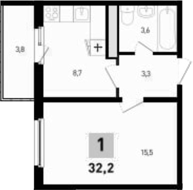 Планировка — 5 элемент Аске, 1-комн., 31 м²