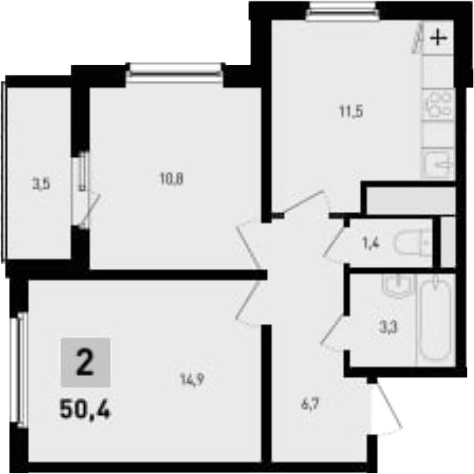Планировка — 5 элемент Аске, 2-комн., 49 м²