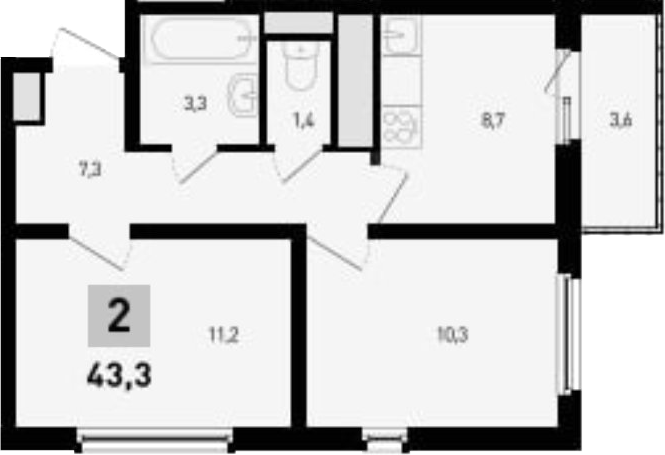 Планировка — 5 элемент Аске, 2-комн., 42 м²