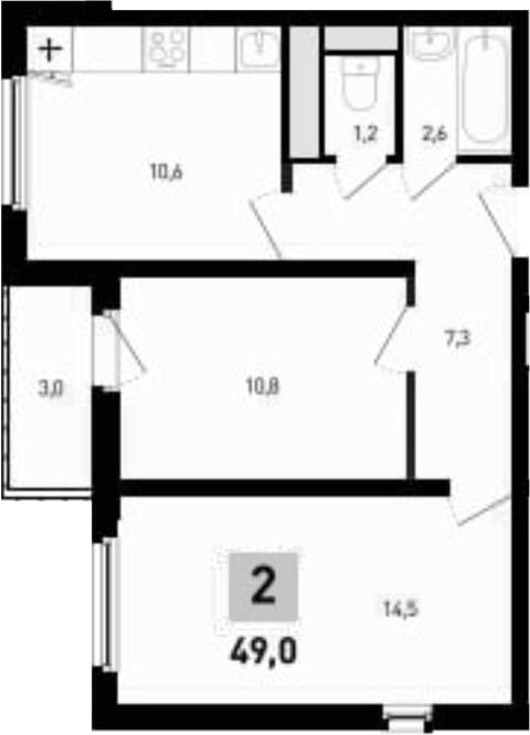Планировка — 5 элемент Аске, 2-комн., 48 м²
