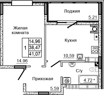 Планировка — Донской, 1-комн., 36 м²