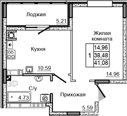 Планировка — Донской, 1-комн., 36 м²