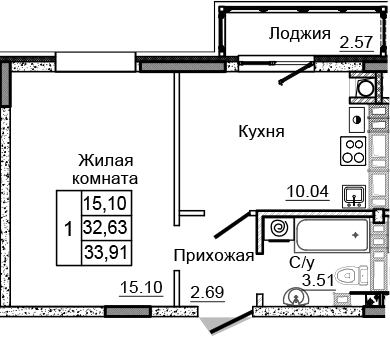 Планировка — Донской, 1-комн., 31 м²