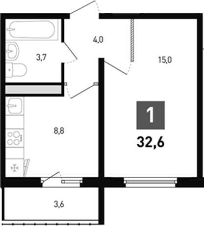 Планировка — Левенцовка парк, 1-комн., 32 м²